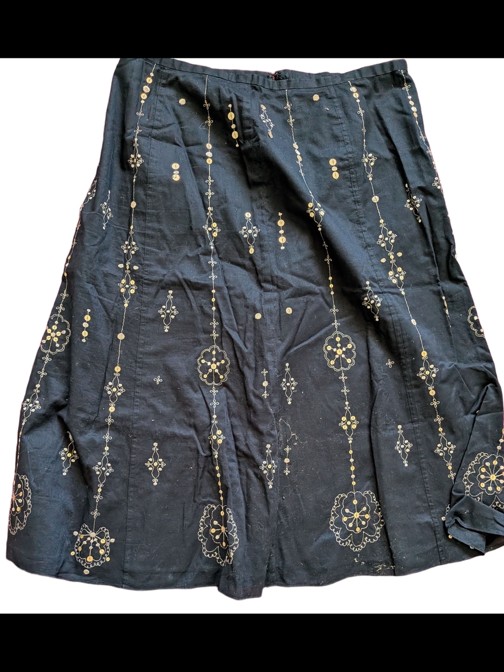 C Black A-Line Skirt with Gold Embroidered Motifs